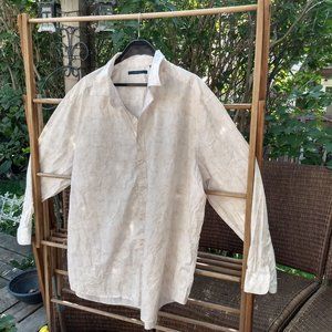 Perry Ellis white tan floral pattern dress shirt